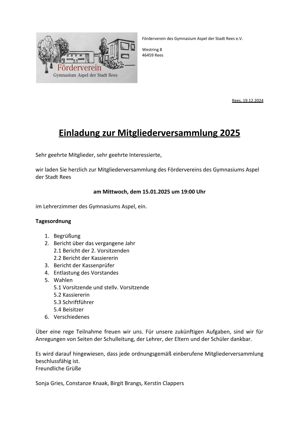 Einladung Mitgliederversammlung 2025